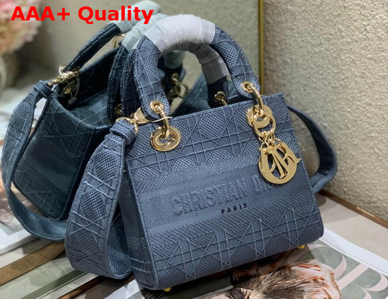 Dior Medium Lady D Lite Bag Dark Denim Blue Cannage Embroidery Replica