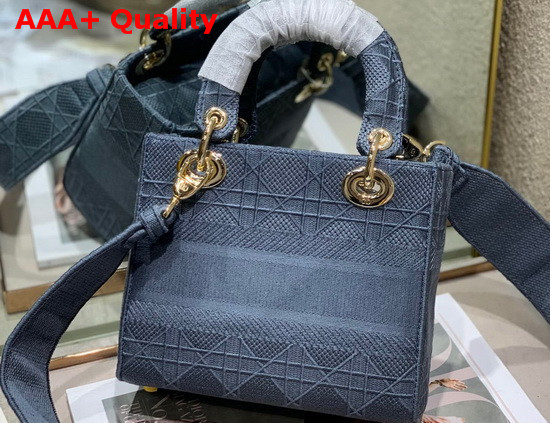 Dior Medium Lady D Lite Bag Dark Denim Blue Cannage Embroidery Replica