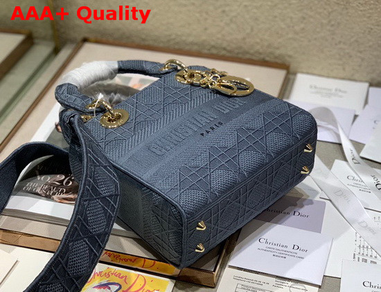 Dior Medium Lady D Lite Bag Dark Denim Blue Cannage Embroidery Replica