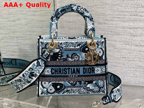 Dior Medium Lady D Lite Bag Denim Blue Multicolor Butterfly Bandana Embroidery Replica