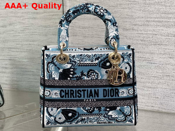 Dior Medium Lady D Lite Bag Denim Blue Multicolor Butterfly Bandana Embroidery Replica