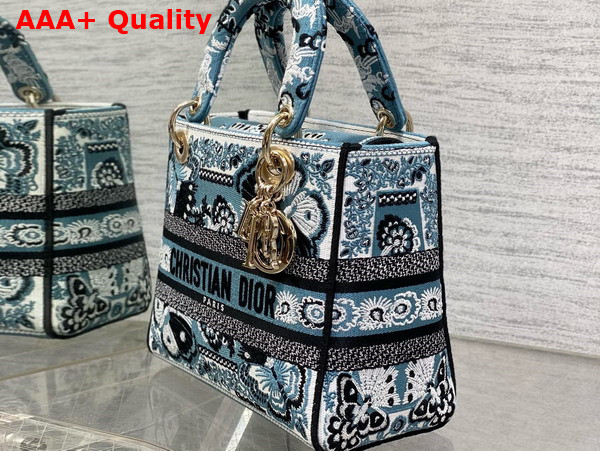 Dior Medium Lady D Lite Bag Denim Blue Multicolor Butterfly Bandana Embroidery Replica