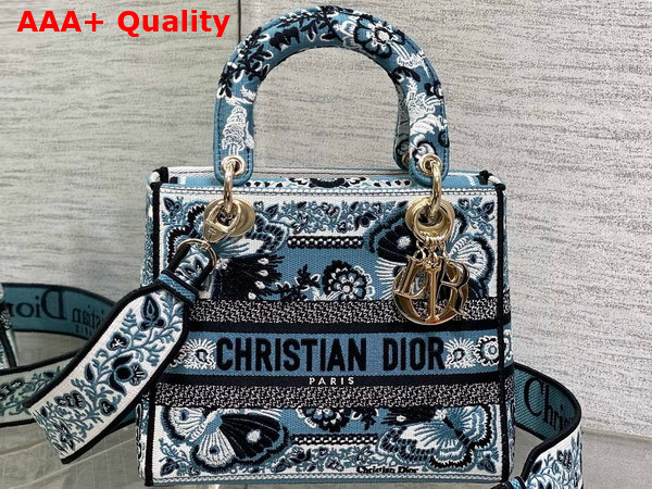Dior Medium Lady D Lite Bag Denim Blue Multicolor Butterfly Bandana Embroidery Replica