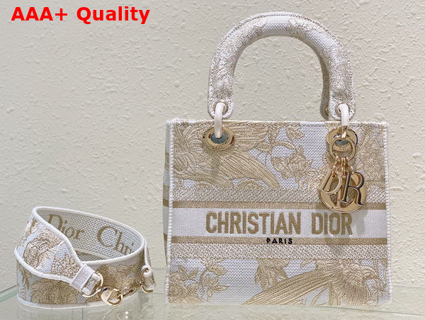 Dior Medium Lady D Lite Bag Dior Jardin D Hiver Embroidery with Gold Tone Metallic Thread Replica
