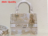 Dior Medium Lady D Lite Bag Dior Jardin D Hiver Embroidery with Gold Tone Metallic Thread Replica