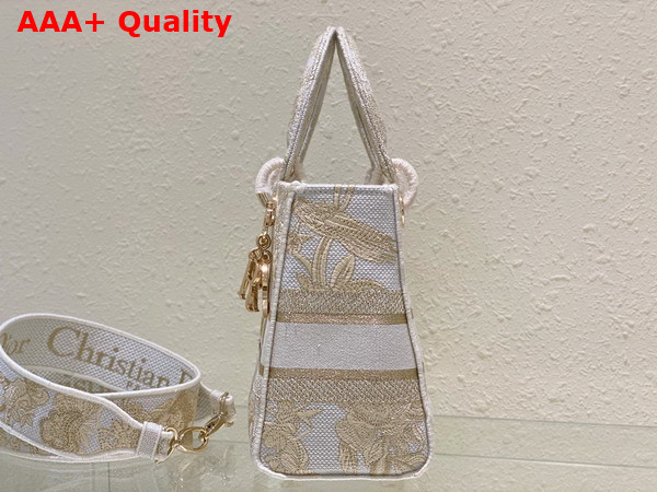 Dior Medium Lady D Lite Bag Dior Jardin D Hiver Embroidery with Gold Tone Metallic Thread Replica