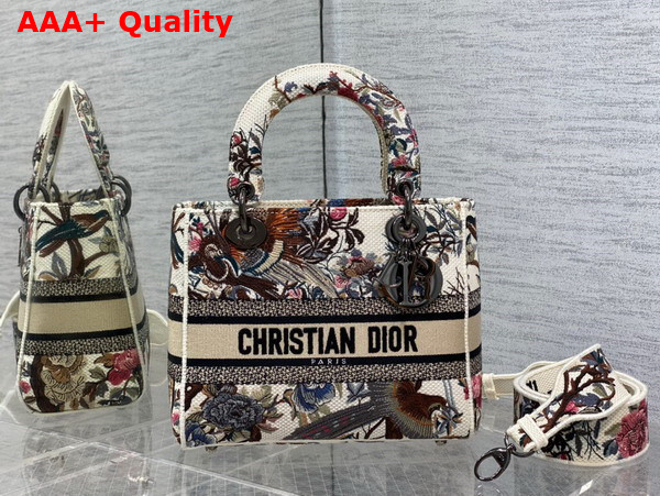 Dior Medium Lady D Lite Bag Ecru Multicolor Dior Jardin d Hiver Embroidery Replica