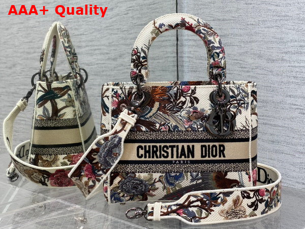Dior Medium Lady D Lite Bag Ecru Multicolor Dior Jardin d Hiver Embroidery Replica