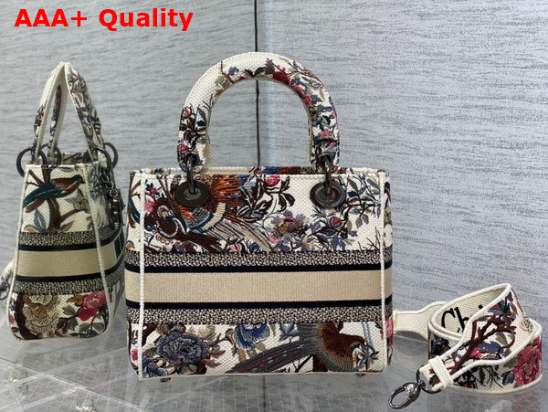 Dior Medium Lady D Lite Bag Ecru Multicolor Dior Jardin d Hiver Embroidery Replica