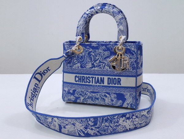 Dior Medium Lady D Lite Bag Fluorescent Blue Toile de Jouy Reverse Embroidery Replica