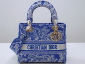 Dior Medium Lady D Lite Bag Fluorescent Blue Toile de Jouy Reverse Embroidery Replica