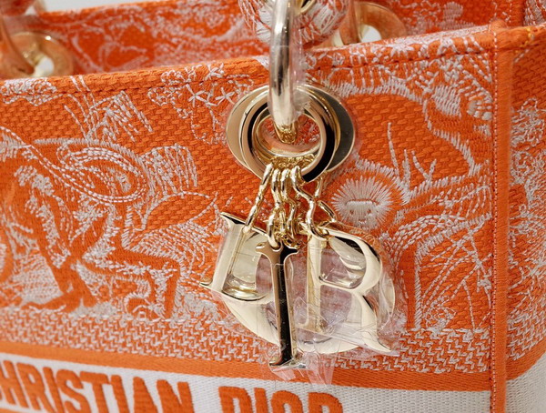 Dior Medium Lady D Lite Bag Fluorescent Orange Toile de Jouy Reverse Embroidery Replica