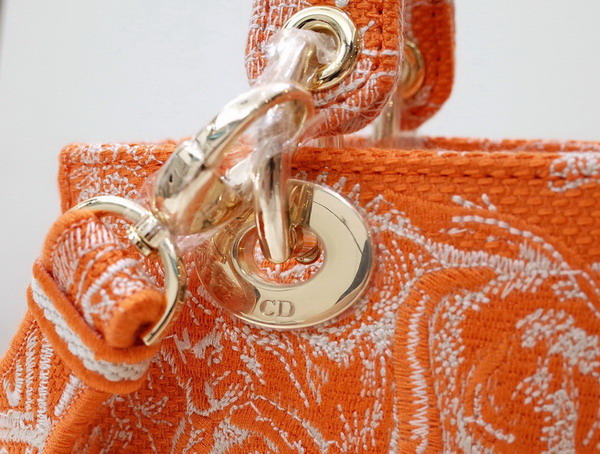 Dior Medium Lady D Lite Bag Fluorescent Orange Toile de Jouy Reverse Embroidery Replica