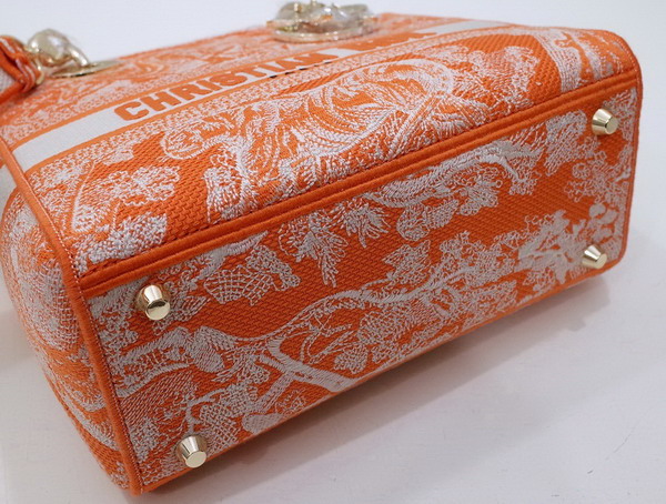 Dior Medium Lady D Lite Bag Fluorescent Orange Toile de Jouy Reverse Embroidery Replica