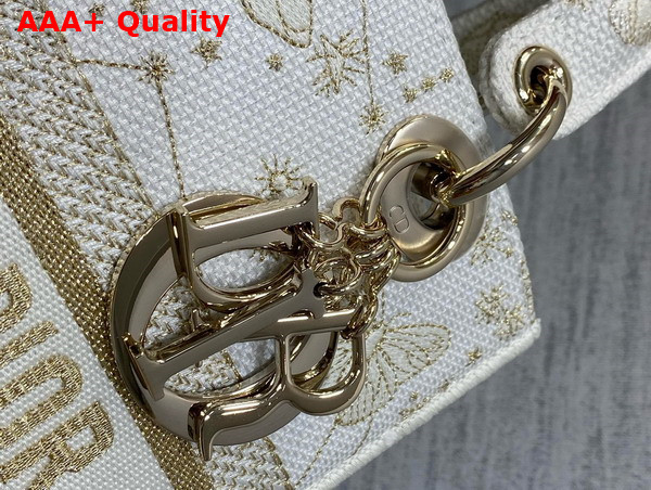 Dior Medium Lady D Lite Bag Gold Tone and White Butterfly Zodiac Embroidery Replica