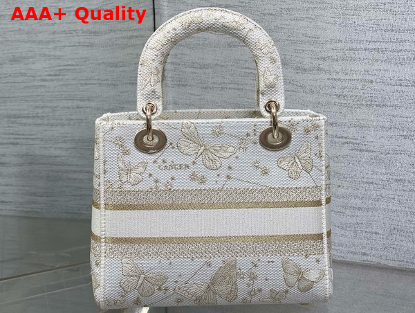 Dior Medium Lady D Lite Bag Gold Tone and White Butterfly Zodiac Embroidery Replica