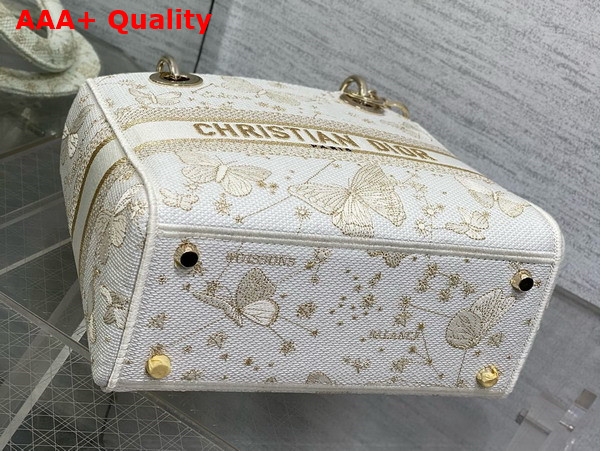 Dior Medium Lady D Lite Bag Gold Tone and White Butterfly Zodiac Embroidery Replica