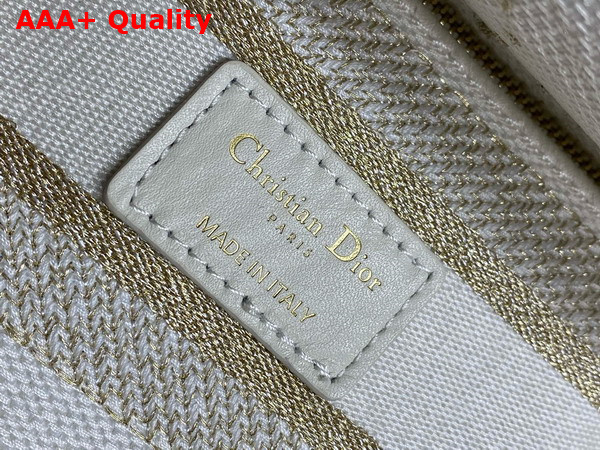 Dior Medium Lady D Lite Bag Gold Tone and White Butterfly Zodiac Embroidery Replica