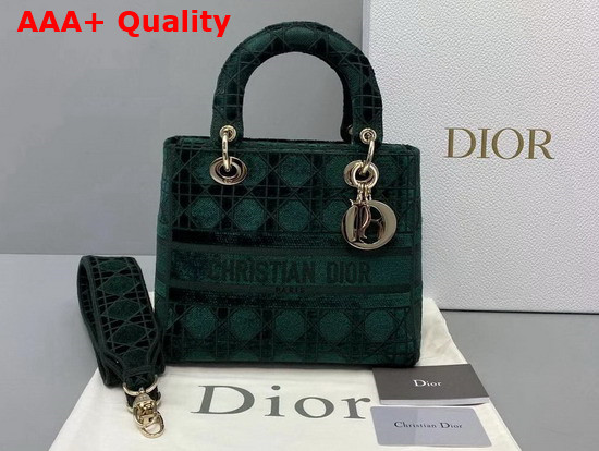Dior Medium Lady D Lite Bag Green Cannage Embroidered Velvet Replica