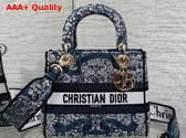 Dior Medium Lady D Lite Bag Latte Embroidery with Blue Dior Around the World Motif Replica