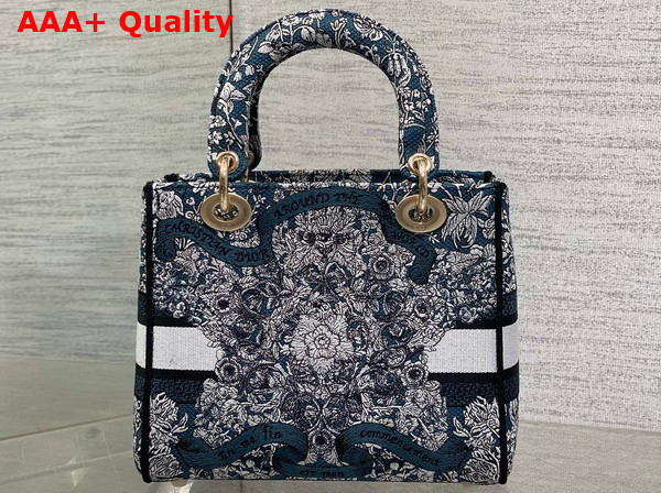 Dior Medium Lady D Lite Bag Latte Embroidery with Blue Dior Around the World Motif Replica