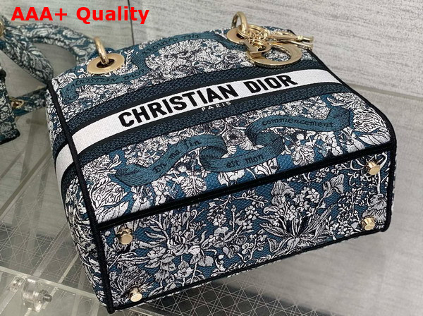 Dior Medium Lady D Lite Bag Latte Embroidery with Blue Dior Around the World Motif Replica