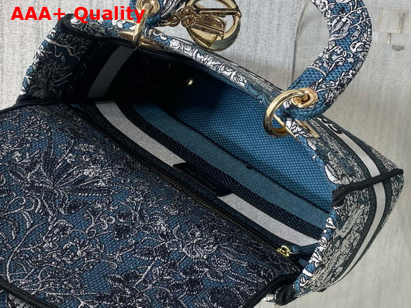 Dior Medium Lady D Lite Bag Latte Embroidery with Blue Dior Around the World Motif Replica