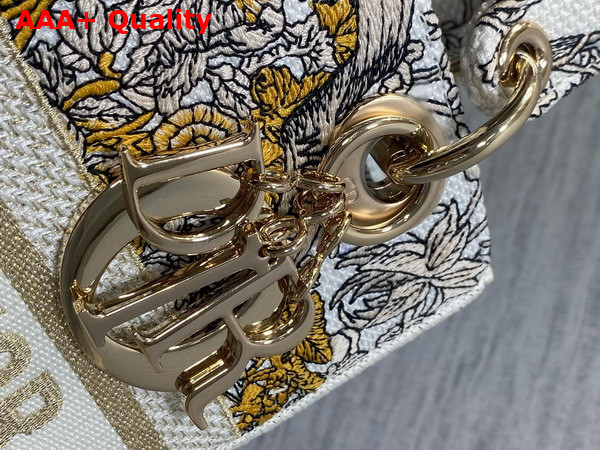 Dior Medium Lady D Lite Bag Latte Embroidery with Gold Tone Dior Around the World Motif Replica