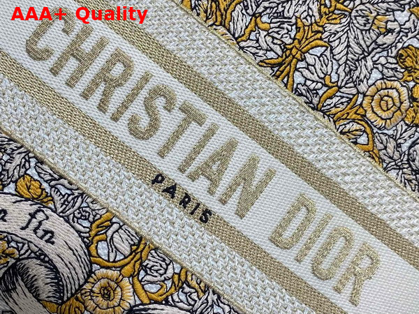 Dior Medium Lady D Lite Bag Latte Embroidery with Gold Tone Dior Around the World Motif Replica