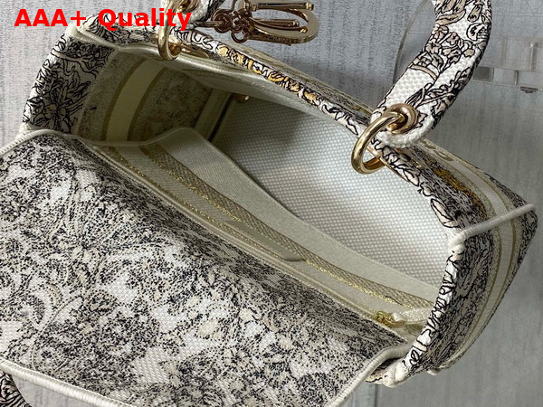 Dior Medium Lady D Lite Bag Latte Embroidery with Gold Tone Dior Around the World Motif Replica