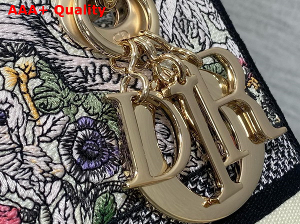 Dior Medium Lady D Lite Bag Latte Embroidery with Multicolor Dior Around the World Motif Replica