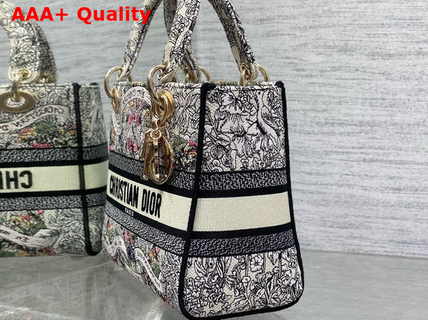 Dior Medium Lady D Lite Bag Latte Embroidery with Multicolor Dior Around the World Motif Replica