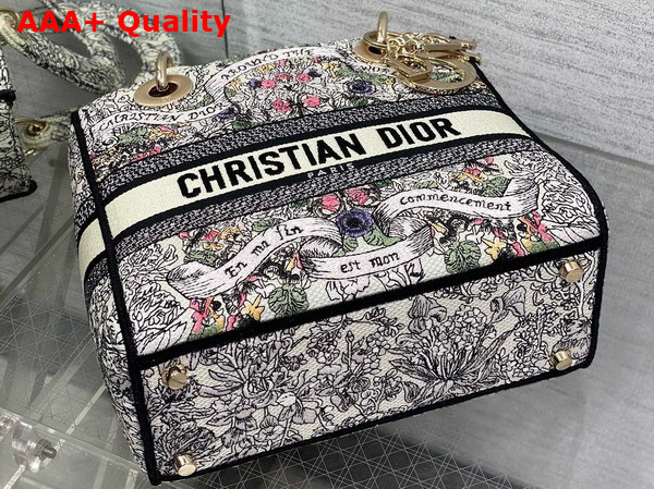 Dior Medium Lady D Lite Bag Latte Embroidery with Multicolor Dior Around the World Motif Replica