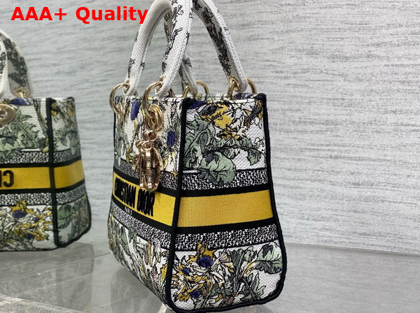 Dior Medium Lady D Lite Bag Latte Embroidery with Yellow Multicolor Dior Chardons Motif Replica