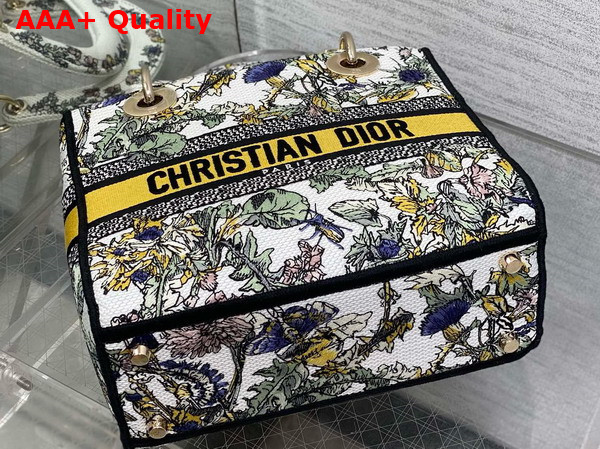 Dior Medium Lady D Lite Bag Latte Embroidery with Yellow Multicolor Dior Chardons Motif Replica
