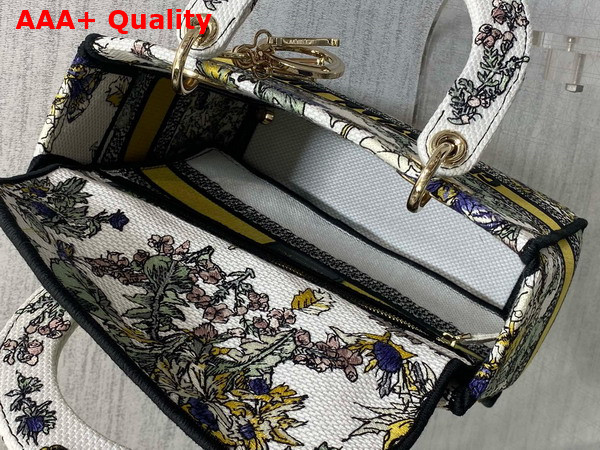 Dior Medium Lady D Lite Bag Latte Embroidery with Yellow Multicolor Dior Chardons Motif Replica