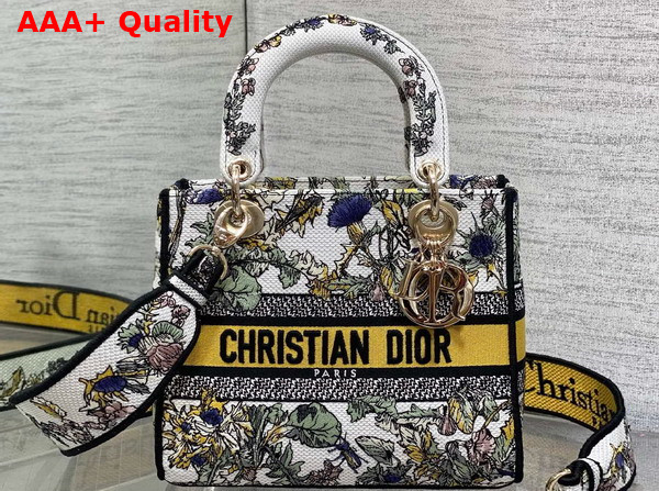 Dior Medium Lady D Lite Bag Latte Embroidery with Yellow Multicolor Dior Chardons Motif Replica