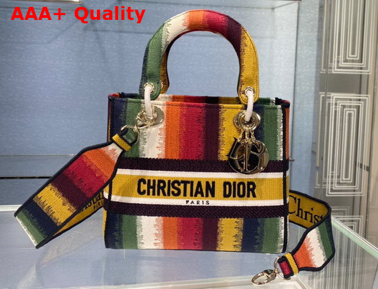 Dior Medium Lady D Lite Bag Multicolor D Stripes Embroidery Replica