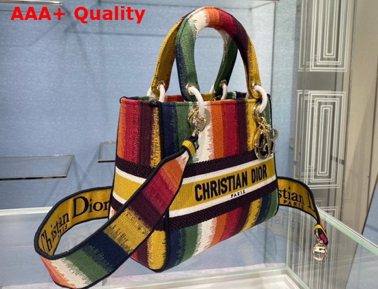 Dior Medium Lady D Lite Bag Multicolor D Stripes Embroidery Replica