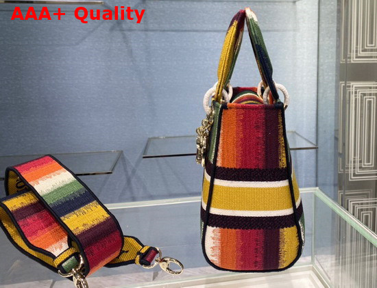 Dior Medium Lady D Lite Bag Multicolor D Stripes Embroidery Replica