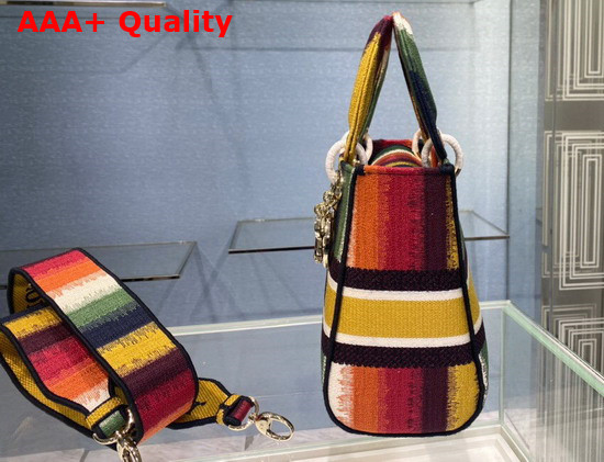 Dior Medium Lady D Lite Bag Multicolor D Stripes Embroidery Replica
