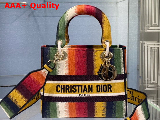 Dior Medium Lady D Lite Bag Multicolor D Stripes Embroidery Replica