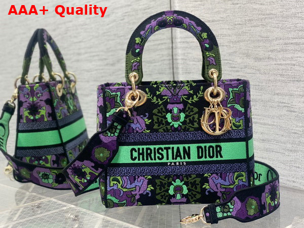 Dior Medium Lady D Lite Bag Multicolor Dior Indian Purple Embroidery Replica