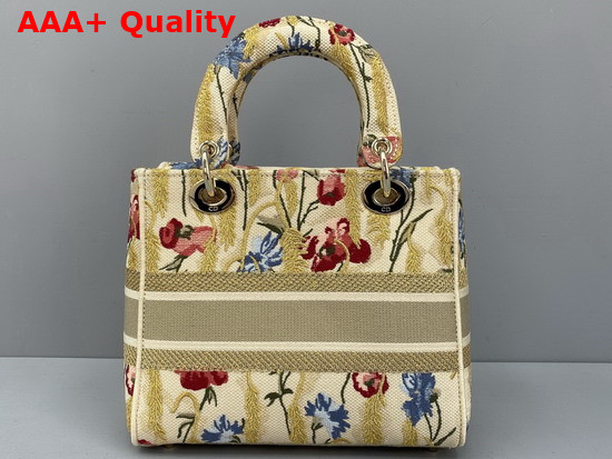 Dior Medium Lady D Lite Bag Multicolor Mille Fleurs Embroidery Beige Replica