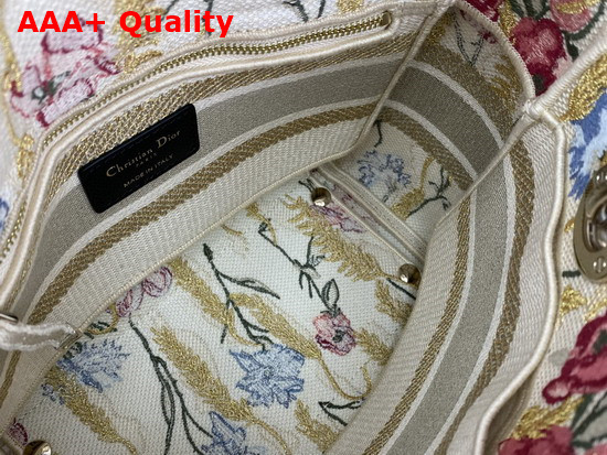 Dior Medium Lady D Lite Bag Multicolor Mille Fleurs Embroidery Beige Replica