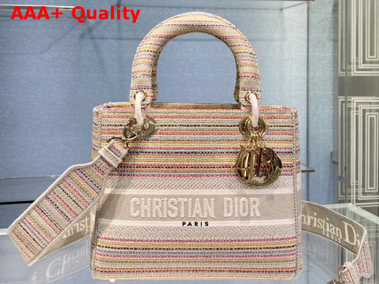 Dior Medium Lady D Lite Bag Multicolor Stripes Embroidery Replica