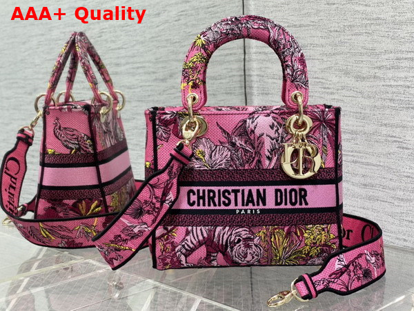 Dior Medium Lady D Lite Bag Pink Multicolor Toile de Jouy Voyage Embroidery Replica