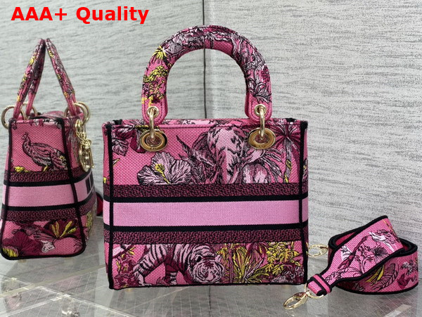 Dior Medium Lady D Lite Bag Pink Multicolor Toile de Jouy Voyage Embroidery Replica