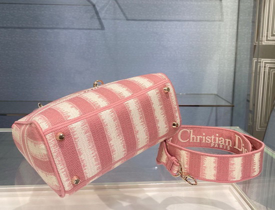 Dior Medium Lady D Lite Bag Pink Stripes Embroidery Replica
