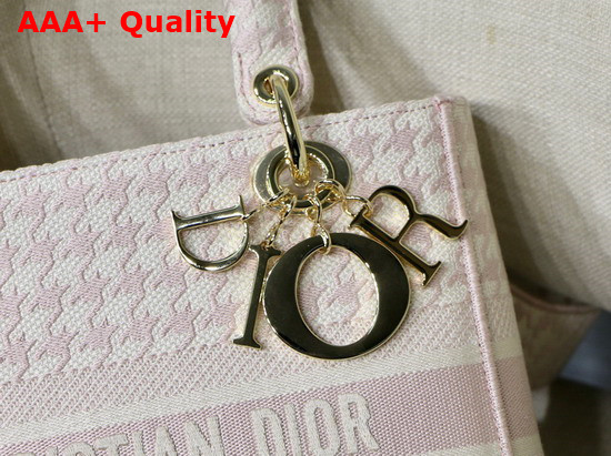 Dior Medium Lady D Lite Bag Pink and White Houndstooth Embroidery Replica